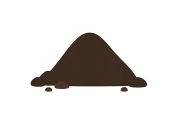 Dirt pile illustration with brown soil mound and small rocks on transparent background, earth material