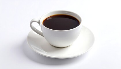 Obraz premium A white coffee cup filled with dark coffee, on a saucer