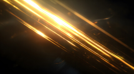Golden cinematic lens flares, diagonal light streaks, high-contrast dark background, soft anamorphic glow, film-inspired abstract texture, high-resolution.