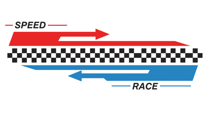 A graphic design with red and blue arrows labeled Speed and Race over a checkered flag pattern.