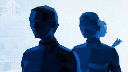 Abstract blue geometric human figures
