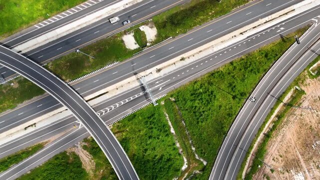 Drone footage aerial view bridge intersection between the highway numbers 290 and 304 Nakhon Ratchasima