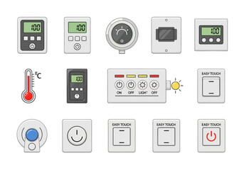 Collection of digital display controllers temperature gauges and light switches