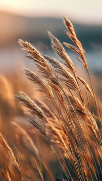 Golden grass field at sunset