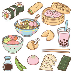 Kawaii Asian Food Adorable Sushi, Ramen, and Dumplings for a Delicious Feast