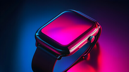 Smartwatch with a vibrant pink screen displaying modern technology and connectivity
