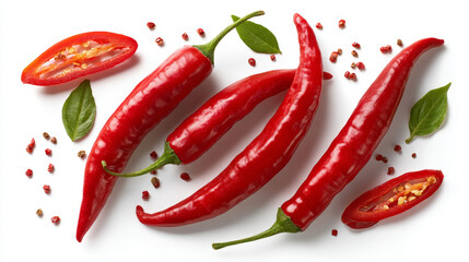 &ldquo;Sliced red chili peppers float weightlessly in a bright space, 