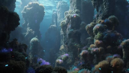 Fototapeta premium Underwater coral reef scene with vibrant colors and textures.