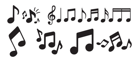 Set of black musical notes for composing songs and melodies, flat design elements for audio concepts