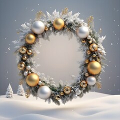christmas background with golden balls and snowflakes
