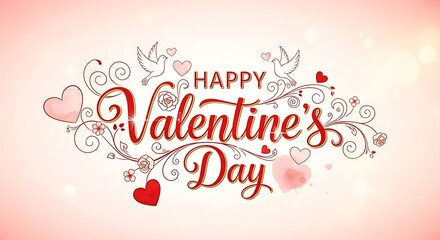 Elegant Valentine's Day greeting with doves and hearts.