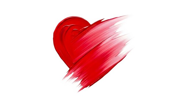 Red Heart Painted Brush Stroke on White Background Romantic Love Symbol Artistic Illustration