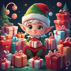 christmas girl with gifts