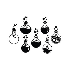 Love Potion Bottles With Floating Heart Bubbles.