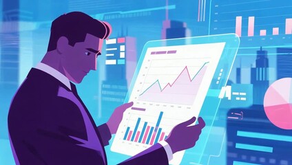 Businessman analyzing data on digital screen - Powered by Adobe