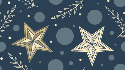 Elegant celestial pattern with stars, branches, and dots on navy backdrop