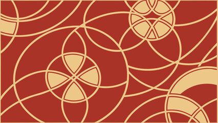 Abstract geometric pattern with circles and curves in red and beige