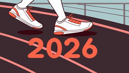 Illustration of a runner with the year 2026 on the track
