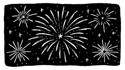 Illustration of fireworks exploding in the night sky with stars