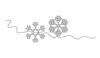 Single line drawing art of snow flakes. 