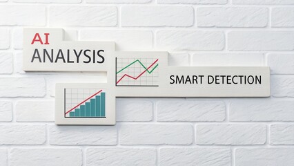 AI Analysis and Smart Detection Concept with Graphs on Brick Wall Background for Business and Technology Use