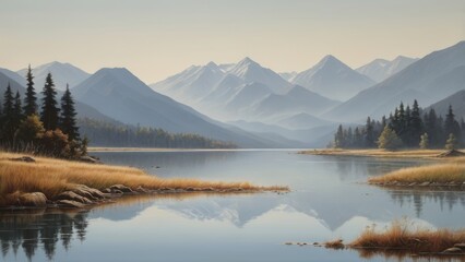 Serene Mountain Lake Reflection at Dawn
