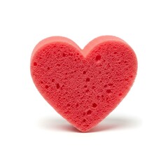 Red heart shaped sponge isolated on white background.
