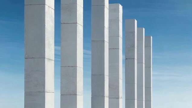 White columns in row against blue sky