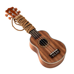 Fototapeta premium Acoustic ukulele with rope tied around the neck on white background
