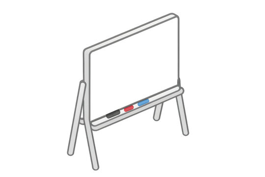 Whiteboard on easel with markers, blank surface ready for drawing, teaching, presenting, and brainwriting ideas