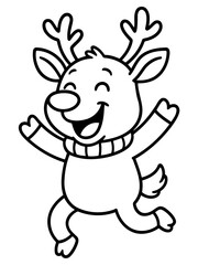 Reindeer Joy: A delightful cartoon reindeer with a joyful grin and raised arms, filled with seasonal cheer and playful spirit.