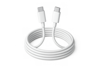 White usb-c cable coiling, universal charging and data transfer, modern electronic device connectivity