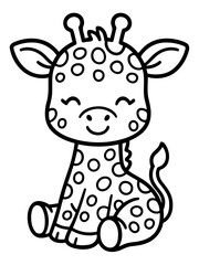 Fototapeta premium Cute Giraffe Illustration: A delightful cartoon giraffe illustration, exuding charm with its innocent smile and endearing features, perfect for children-related designs.