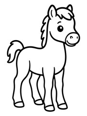 Fototapeta premium Cute Pony Illustration: A charming illustration captures the innocence and joy of a young pony, rendered in a simple yet captivating style, perfect for evoking a sense of childlike wonder. 