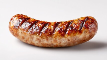 Grilled sausage on white background, perfect for a delicious meal or barbecue