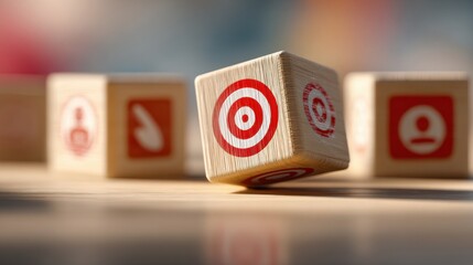 Target Focus: Wooden blocks with target symbol emphasized, symbolizing focus and strategic objectives in a simple yet effective way.