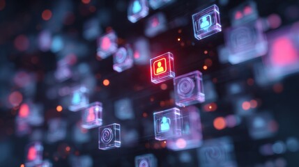 Networked Digital Identity: This image depicts a complex network of digital identities and user profiles, illuminated with vibrant colors. It suggests the interconnected nature of online identities.
