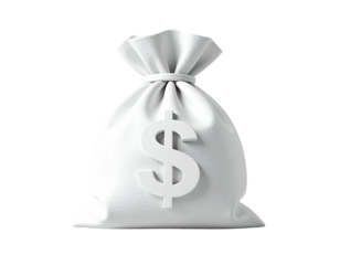 White sack with dollar sign on a black background
