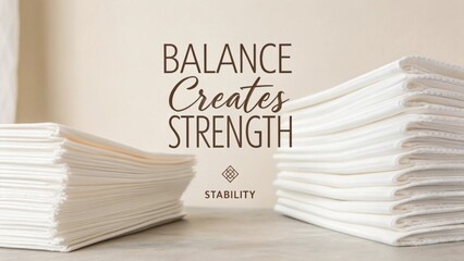 Inspirational Quote on Balance and Strength with Neatly Folded White Napkins in a Minimalistic Setting