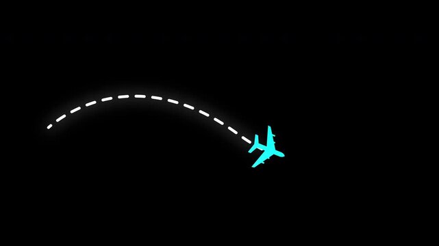 4K airplane flight route line animation with dashed path and start point