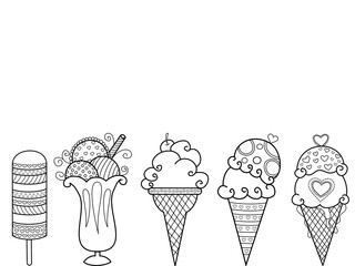 Series of ice cream cones with hearts on them