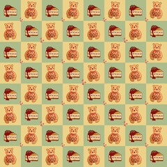 SEAMLESS PATTERN WITH TADDY BEAR AND SWEET CAKE IN ILLUSTRATION STYLE