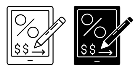 Linear icon. Electronic order for payment of bank interest on a debt obligation. Simple black and white vector isolated on white background