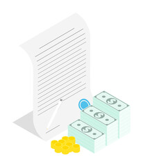 Isometric signing a bank agreement for lending and leasing to small and medium sized businesses. Isolated cartoon vector concept on white background top view