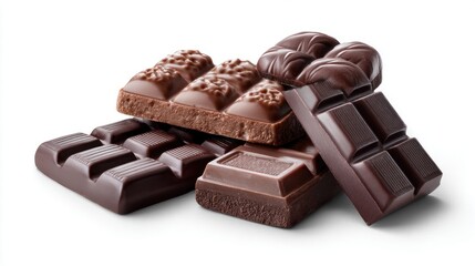 Delicious chocolate bars arranged on a white background for a tempting treat