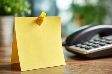 Effective conference call preparation with yellow sticky note highlighting important points by the office desk