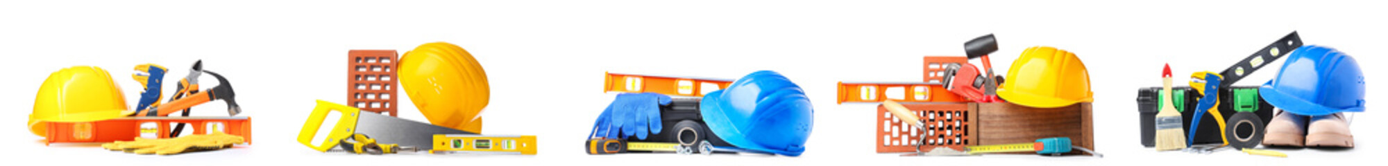 Set of construction tools on white background