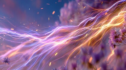 Abstract Energy Flowing Through Floral Branches with Dynamic Light and Color