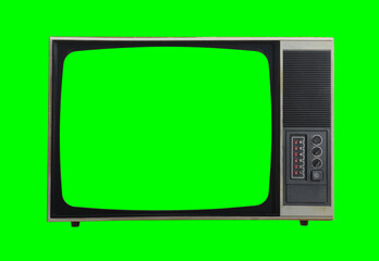 The old TV on the isolated. Old green screen TV for adding new images to the screen. 