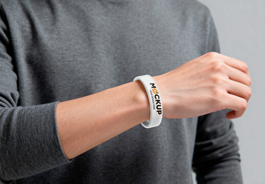 Person Wearing Silicone Bracelet Mockup